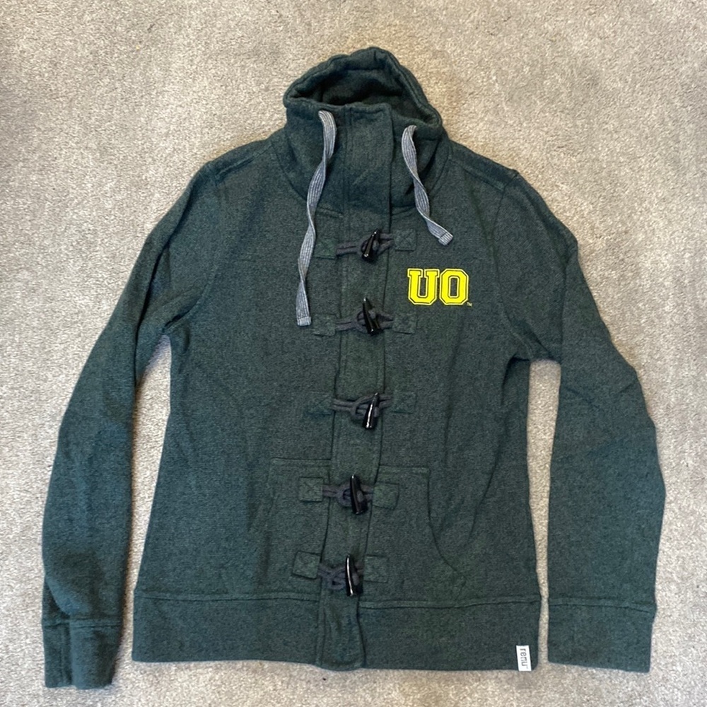Renu Bruzen Green Oregon Ducks Full Zip Toggle Closure Sweater Size M